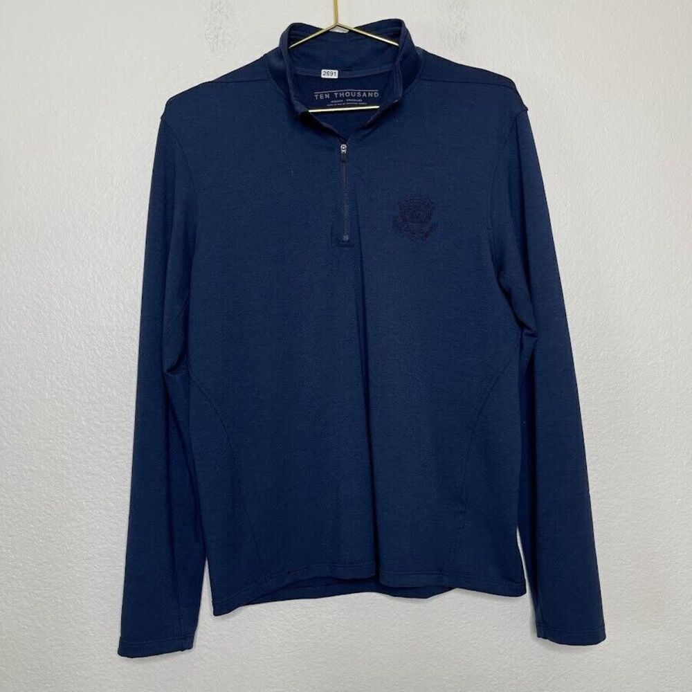 Ten Thousand Sweatshirt Mens Medium Merino Wool 1/4 Zip Pullover Great Seal USA